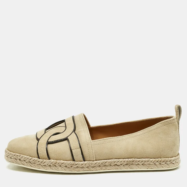 Tod's Beige Suede Kate Espadrille Flats Size 41