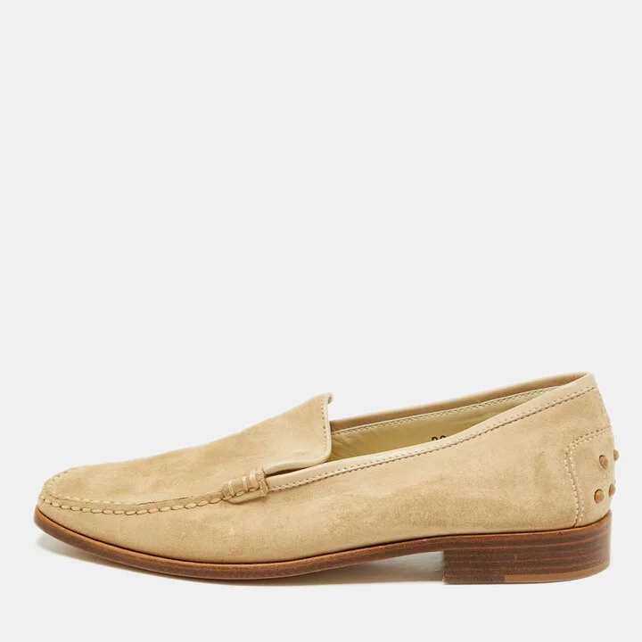 Tod's Beige Suede Slip On Smoking Slippers Size 38