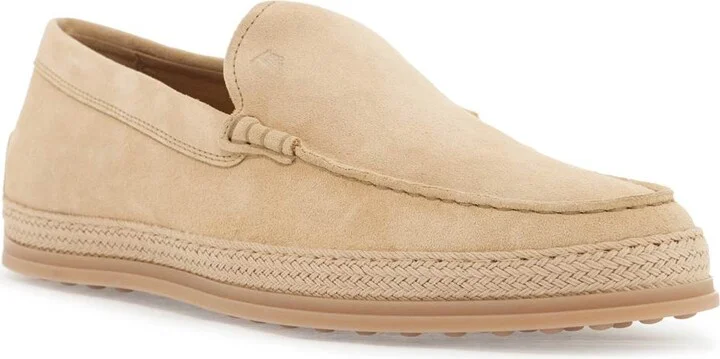TOD'S beige woven leather slip-on loafers with rubber sole - Image 4