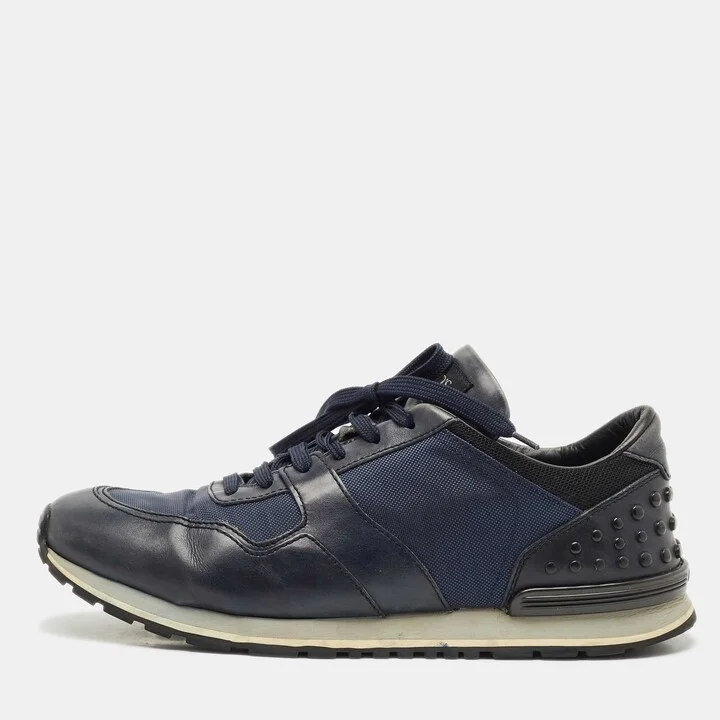 Tod's Black/Blue Leather and Neoprene Low Top Sneakers Size 44.5