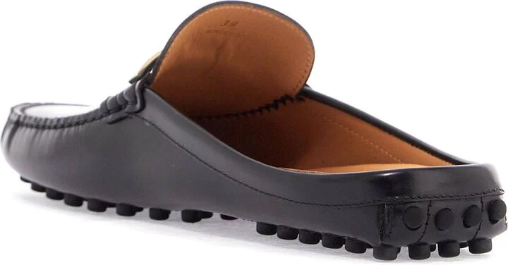 TOD'S black calfskin slip-on loafers with metallic strap and rubber sole - Image 2