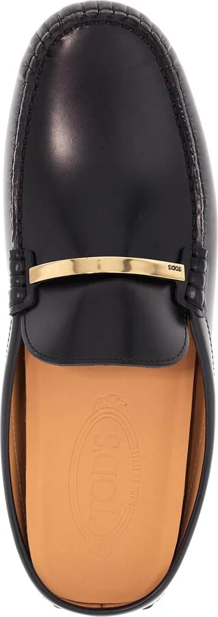 TOD'S black calfskin slip-on loafers with metallic strap and rubber sole - Image 3