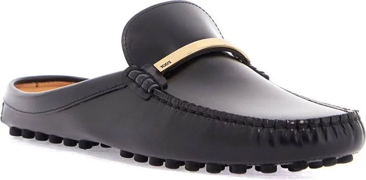 TOD'S black calfskin slip-on loafers with metallic strap and rubber sole - Image 4