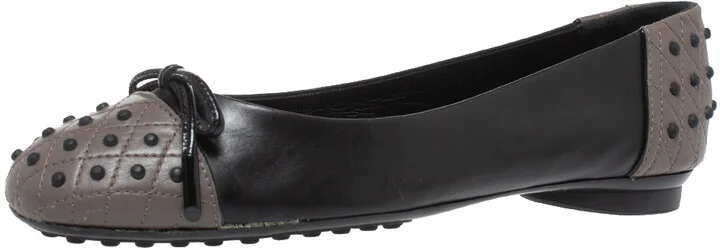 Tod's Black/Grey Leather Dew Ballet Flats Size 38