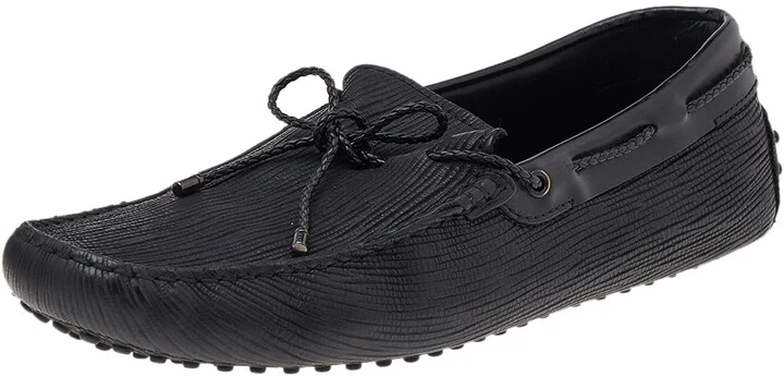 Tod's Black Leather Bow Slip on Loafers Size 44.5