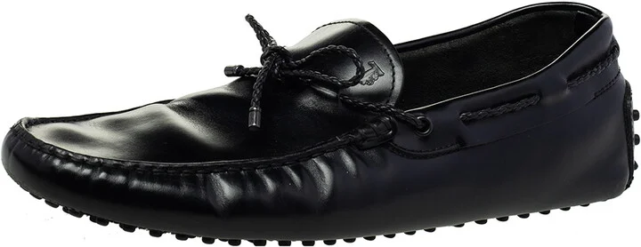 Tod's Black Leather Bow Slip-On Loafers Size 44