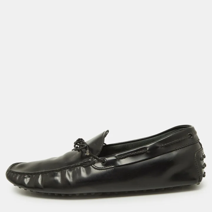 Tod's Black Leather Bow Slip-On Loafers Size 47