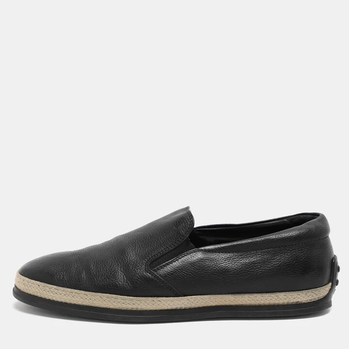 Tod's Black Leather Espadrille Loafers Size 41.5