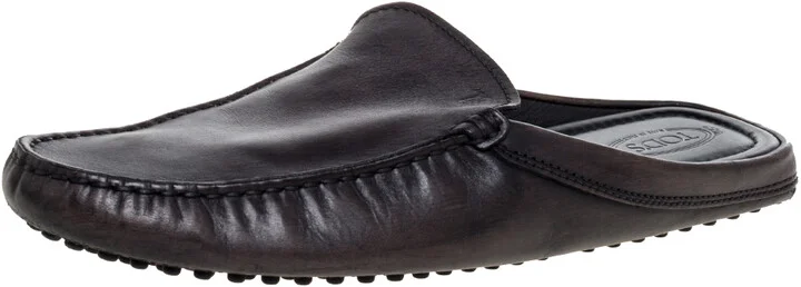 Tod's Black Leather Flat Loafer Mules Size 40