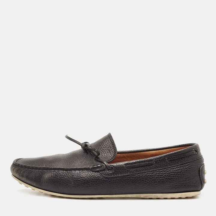 Tod's Black Leather Gommino Loafers Size 44.5