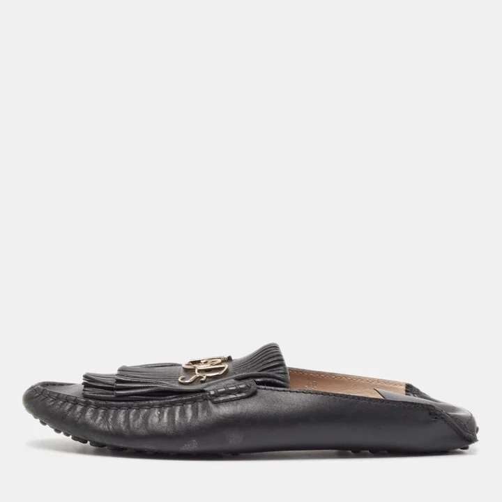 Tod's Black Leather Gommino Tassel Trim Mules Size 40