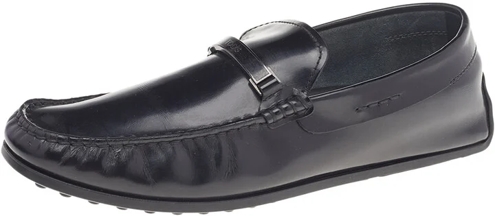 Tod's Black Leather Logo Trim Slip On Loafers Size 41