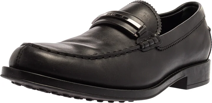 Tod's Black Leather Metal Bar Loafers Size 41.5