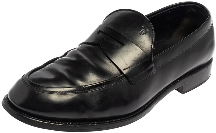 Tod's Black Leather Penny Slip On Loafers Size 43