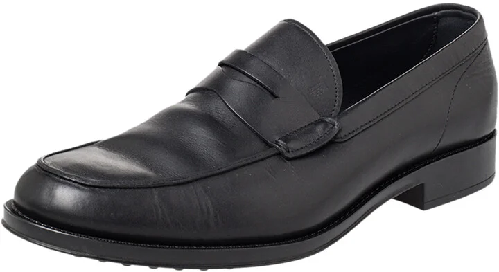 Tod's Black Leather Penny Slip On Loafers Size 45