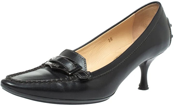 Tod's Black Leather Pointed Toe Penny Loafer Pumps Size 36