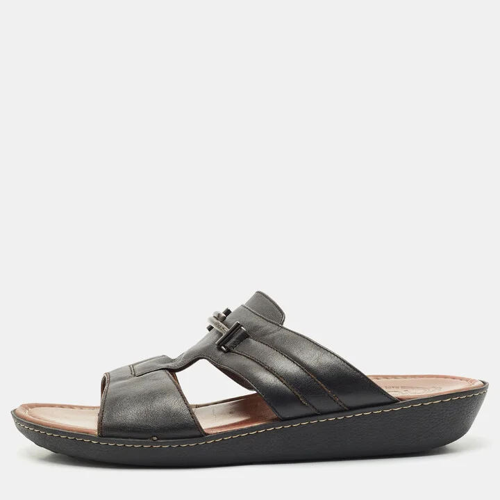 Tod's Black Leather Slide Sandals Size 44.5