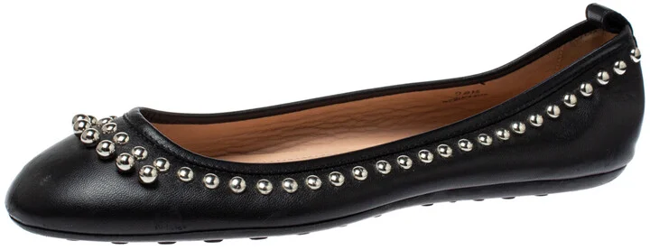 Tod's Black Leather Studded Ballet Flats Size 38.5