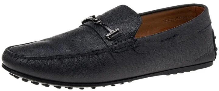 Tod's Black Leather T Logo Slip On Loafers Size 42