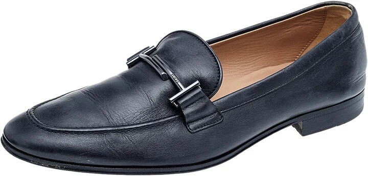 Tod's Black Leather TT Slip on Loafers Size 43
