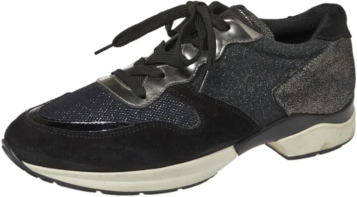 Tod's Black Mesh And Suede Textured Leather Low Top Sneakers Size 38.5