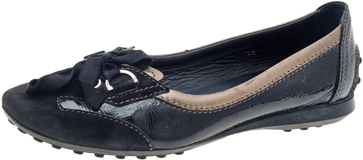 Tod's Black Patent Leather And Suede Lace up Loafers Size 36