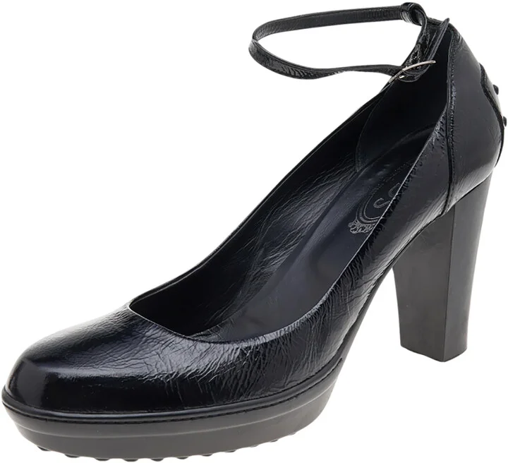 Tod's Black Patent Leather Ankle Strap Pumps Size 39