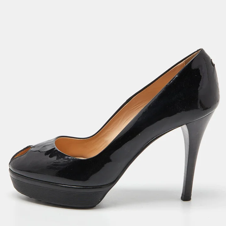 Tod's Black Patent Leather Peep Toe Pumps Size 36