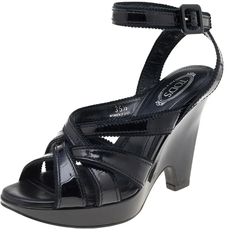 Tod's Black Patent Leather Strappy Sandals Size 35.5