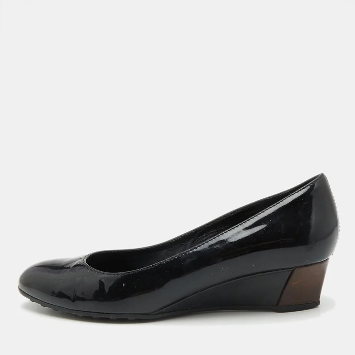 Tod's Black Patent Leather Wedge Pumps Size 37.5
