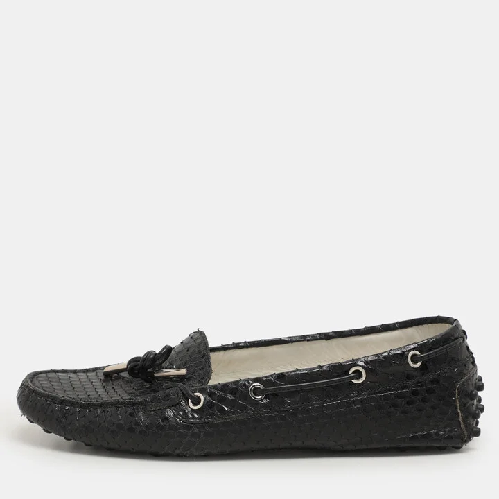 Tod's Black Python Bow Loafers Size 37