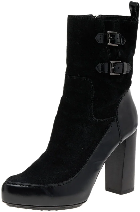 Tod's Black Suede And Leather Ankle Boots Size 39.5