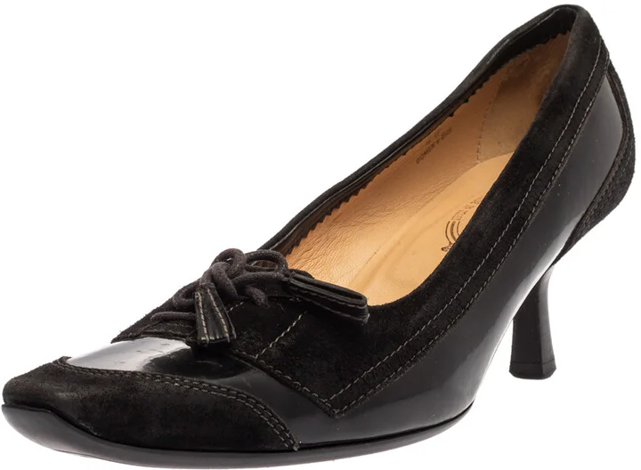 Tod's Black Suede and Leather Lace Toe Pumps Size 40