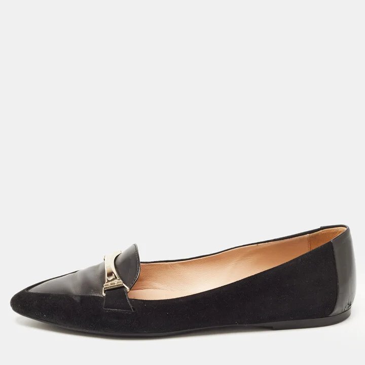 Tod's Black Suede and Leather Slip On Loafers Size 35.5