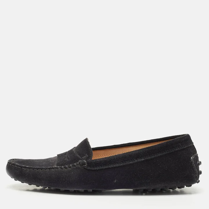 Tod's Black Suede Slip On Loafers Size 38