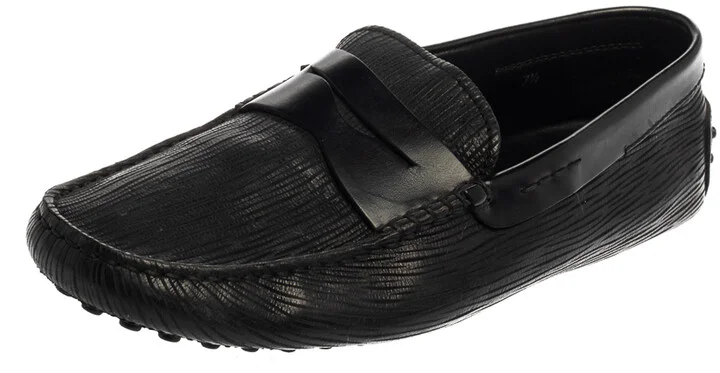 Tod's Black Textured Leather Penny Loafer Size 41.5