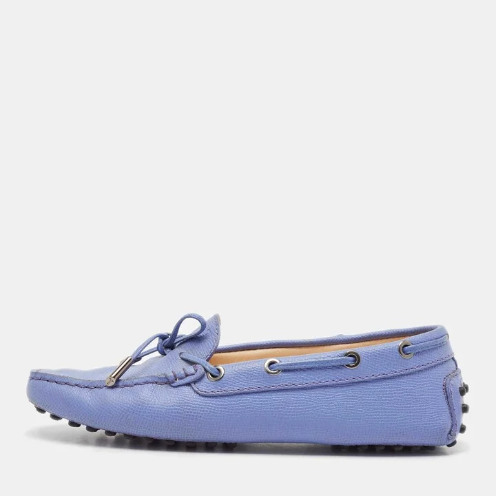 Tod's Blue Leather Bow Slip On Loafers Size 36