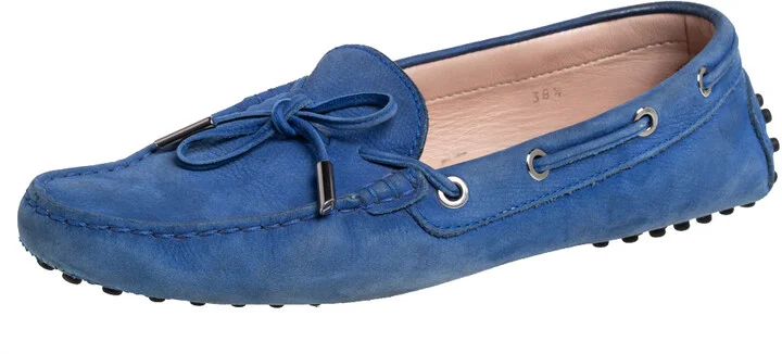 Tod's Blue Nubuck Gommino Slip On Loafers Size 38.5