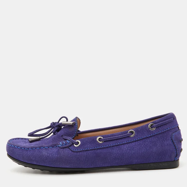 Tod's Blue Nubuck Leather Bow Slip On Loafers Size 37