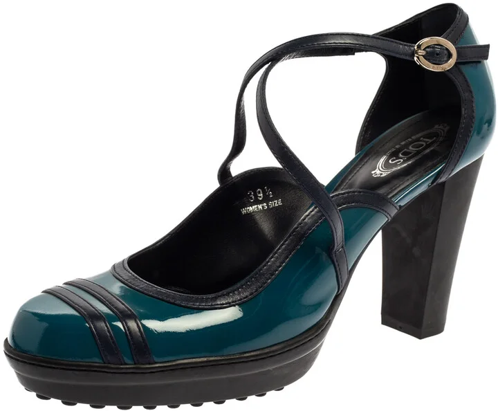 Tod's Blue Patent Leather Ankle Strap Platform Pumps Size 39.5