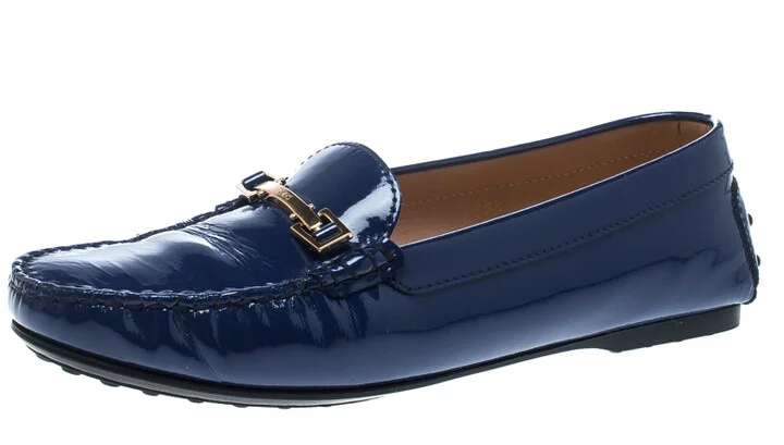 Tod's Blue Patent Leather Horsebit Loafers Size 38.5