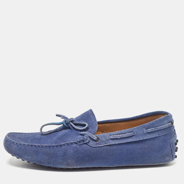 Tod's Blue Suede Bow Loafers Size 43