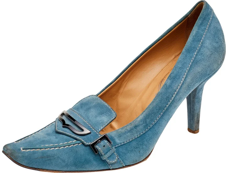 Tod's Blue Suede Pointed Toe Loafer Pumps Size 37.5