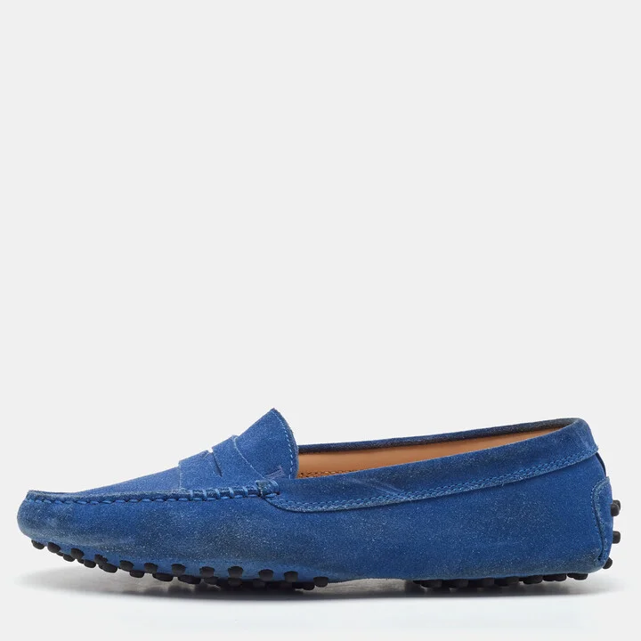 Tod's Blue Suede Slip On Loafers Size 37.5