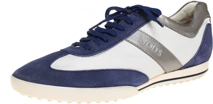 Tod's Blue/White Leather And Suede Low Top Sneakers Size 44