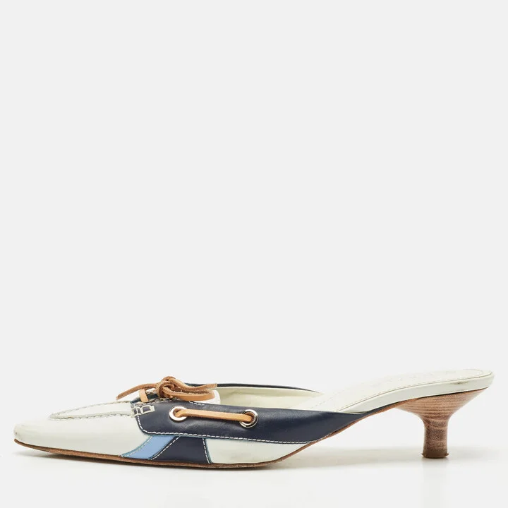 Tod's Blue/White Leather Mules Size 38