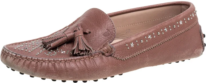 Tod's Blush Pink Leather Tassel Embellished Loafers Size 39