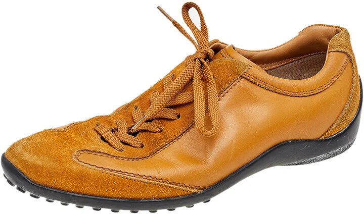 Tod's Brown Leather And Suede Lace Up Sneakers Size 37.5