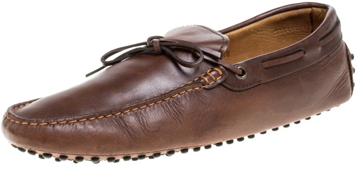 Tod's Brown Leather Bow Driver Loafers Size 44.5
