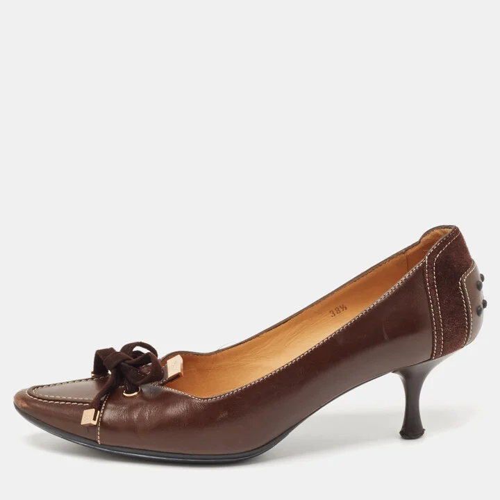 Tod's Brown Leather Bow Loafer Pumps Size 38.5